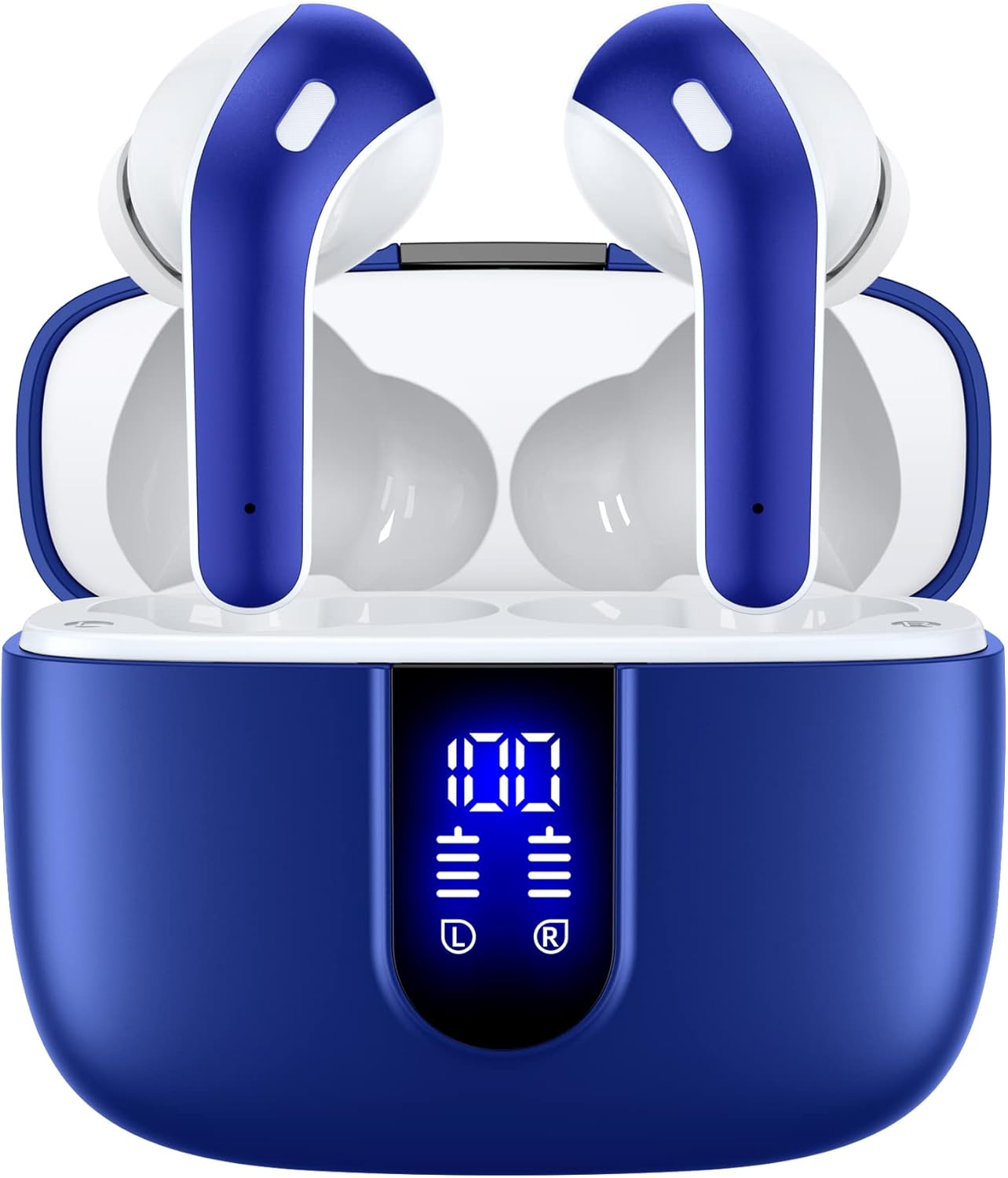 TAGRY Bluetooth Headphones True Wireless Earbuds 60H Playback LED Power Display Earphones with Wireless Charging Case IPX5 Waterproof in-Ear Ear buds with Mic for TV Smart Phone Laptop Computer Sports
