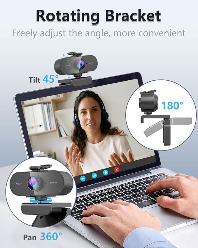 2K Webcam for pc with Microphone,Privacy Cover Slider Streaming Web cam for Mac Laptop,USB External Computer Camera for Desktop,Best Full Hd face cam for Video Conference,Gaming,Zoom,Teams