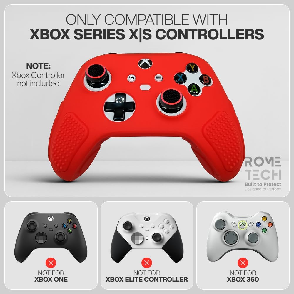 for Xbox Controller Series X/S (2024/2023) Silicone Protective Cover, Soft Skin Xbox Controller Accessories, Anti-Slip Cover with 2 Joystick Caps (Red)