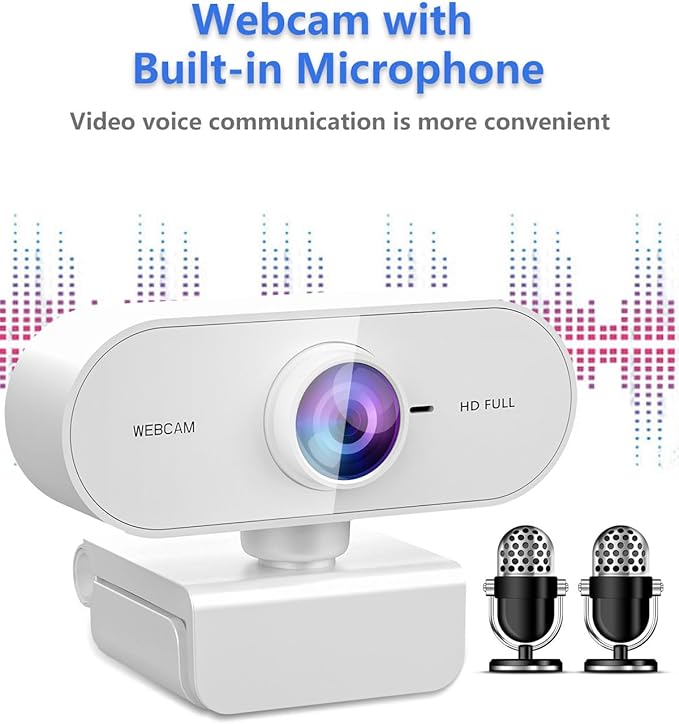 Webcam for pc with Microphone,Full HD 1080P White Streaming Web Cam for Mac Laptop, Mini USB C External Clip Computer Camera for Desktop,Cheap Facecam for Video Conference,Gaming Skype Meeting