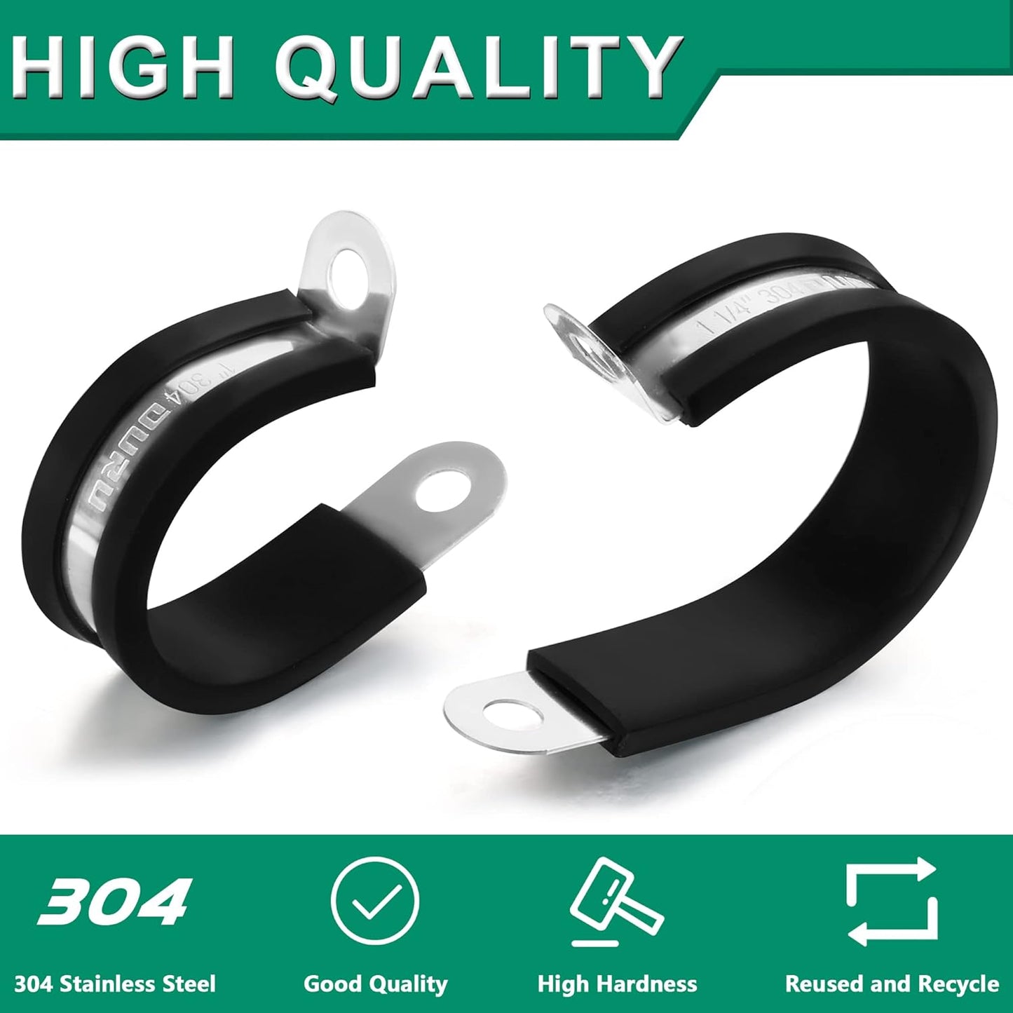 56PCS Cable Clamps Assortment Kit,6 Sizes—1/4" 5/16" 3/8" 1/2" 5/8" 3/4" Stainless Steel Rubber Coated Cushioned Insulated Cable Clamp,Automotive Cable Wire Clamps,Pipe Clamps,Metal Clamp