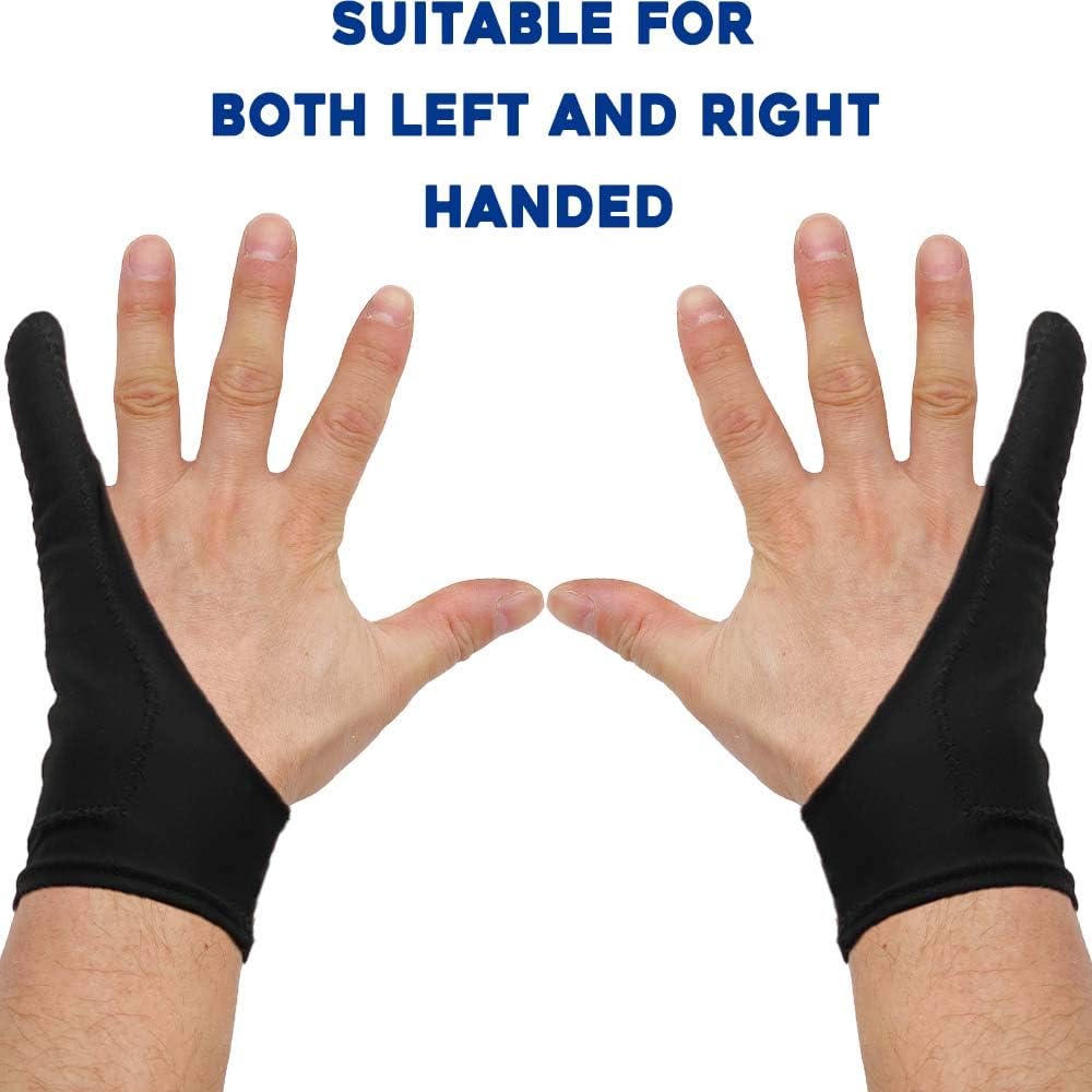 AKX Artist Glove Large - 2 Pack Palm Rejection Drawing Gloves for Graphic Tablet, iPad - Smudge Guard, Reduce Friction, 1-Finger, Elastic Lycra, Good for Left and Right Hand, Black | AK-01