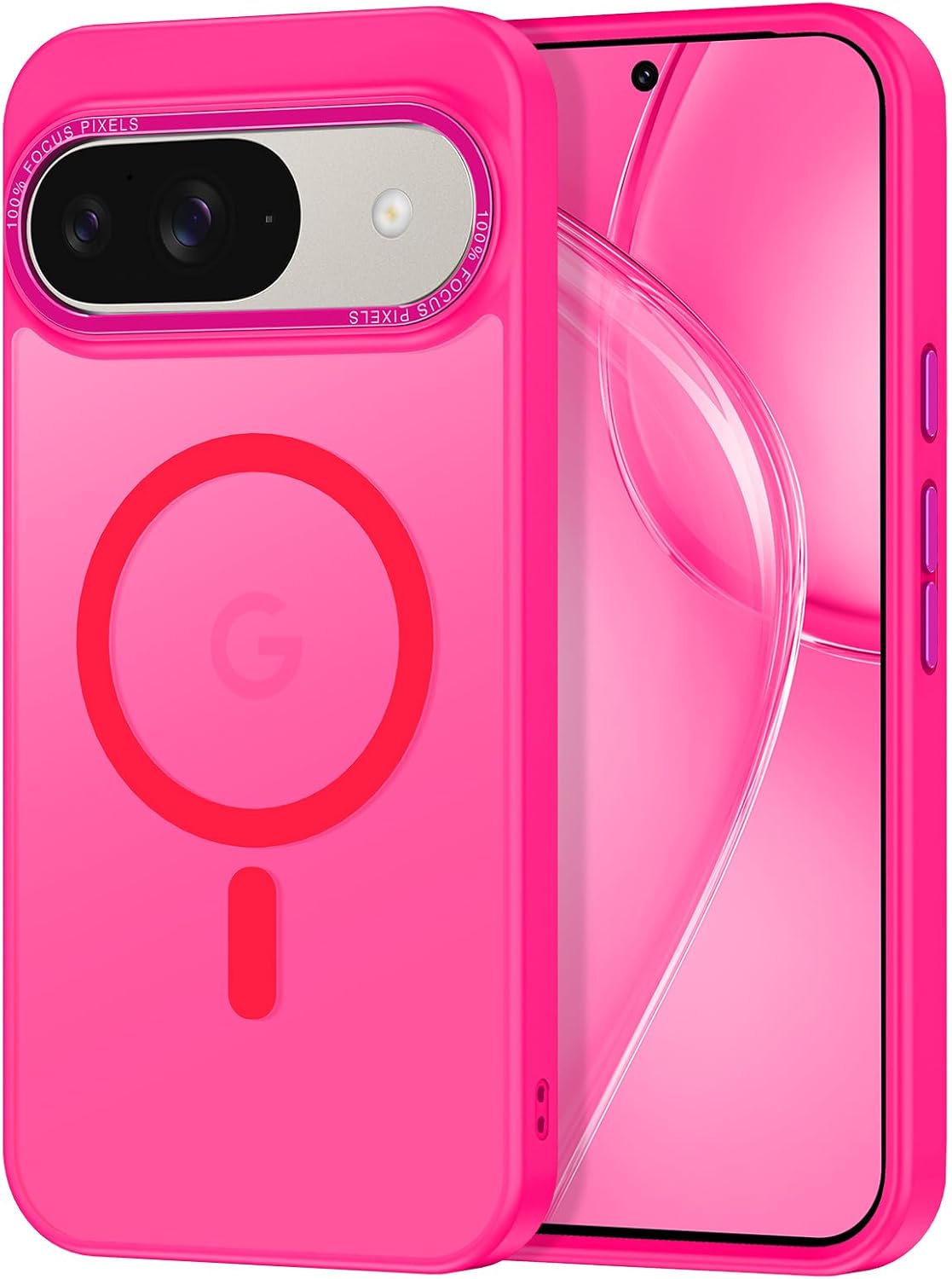 Magnetic for Google Pixel 9/Pixel 9 Pro Case, [Military Grade Drop Protection] [Compatible with MagSafe] Shockproof Slim Translucent Matte Anti-Slip for Women Girls Men Case, Hot Pink