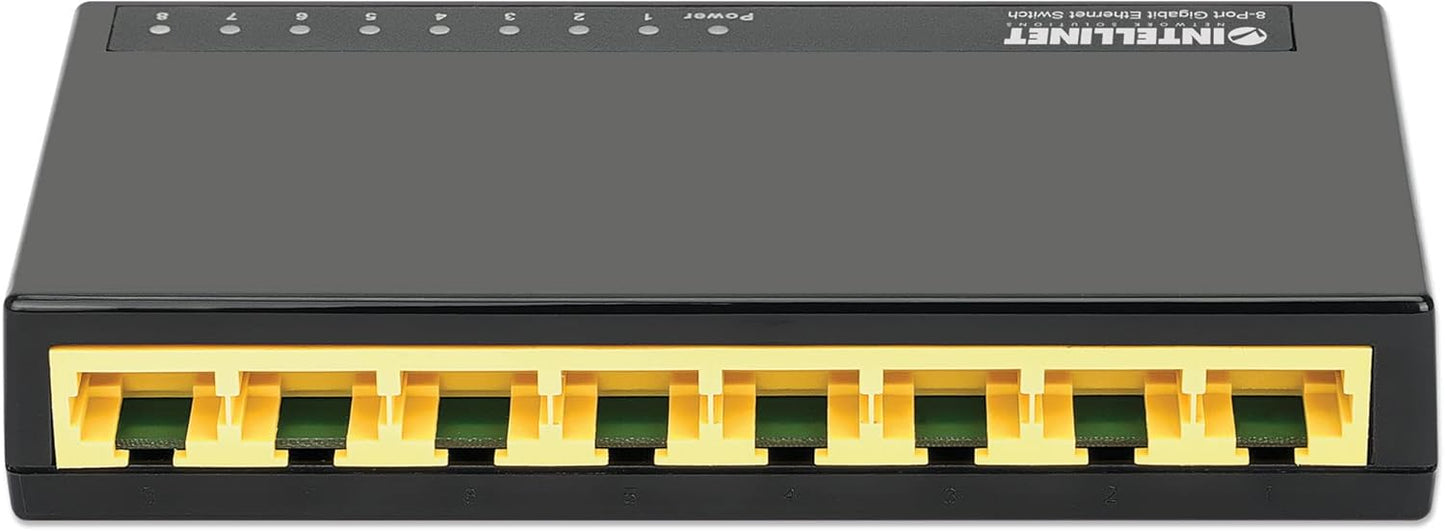 Intellinet 8 Port Gigabit Ethernet Switch – 10 / 100 / 1000 Mbps - Computer Desktop Internet Networking Splitter LAN Hub Router – Unmanaged – Plug & Play - Fanless Quiet – 3 Yr Mfg Warranty – 561754