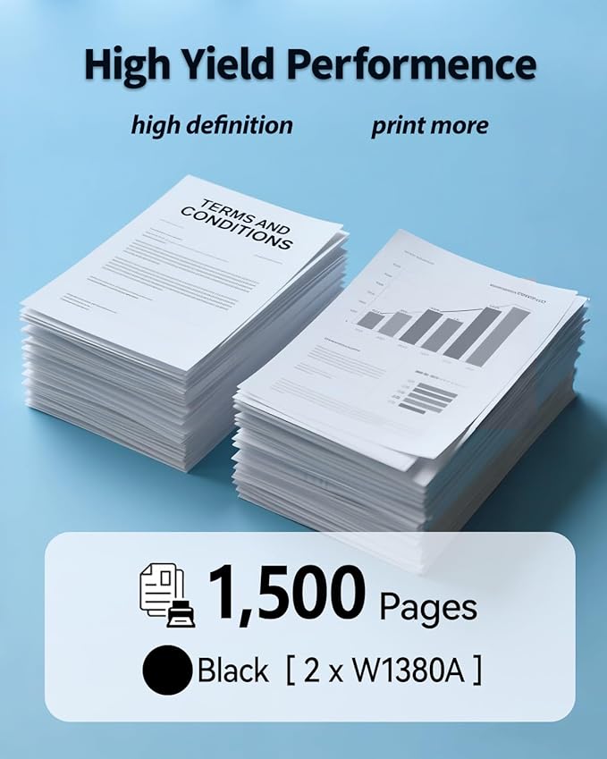 138A Toner Cartridge 2-Pack W1380A Black (with Latest Chip) – High-Capacity Replacement Compatible for HP Laser Jet Pro 3001dw 3001fdw MFP 3101fdw 3101sdw 3,000 Page Yield | 138A Monochrome