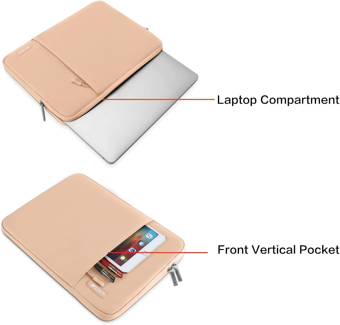 MOSISO Laptop Case 13.3 inch, 13-13.3 inch Laptop Sleeve Compatible with MacBook Air/Pro 13 / Pro 14, HP Dell ASUS Lenovo Notebook, Polyester Vertical Computer Sleeve Bag with Pocket, Peach Fuzz