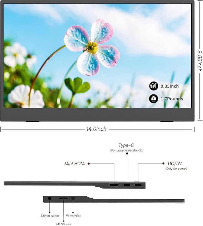 Portable Monitor 15.6 Inch IPS Display Laptop Screen Extender, FHD, 1080P, Smart Cover, Speakers, USB-C, HDMI, Ultra Slim, Plug&Play, Travel Monitor for Laptop PC Mac Phone, Switch, PS4/5, Xbox
