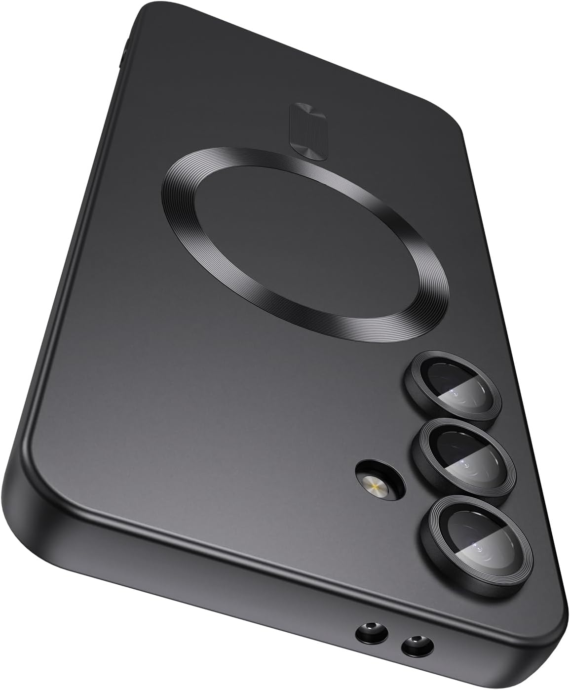 Magnetic for Samsung Galaxy S24 FE Case [Compatible with MagSafe][Built-in Camera Lens Protector] Slim Soft Silicone Bumper Shockproof Metallic Luster Phone Cover (Black)