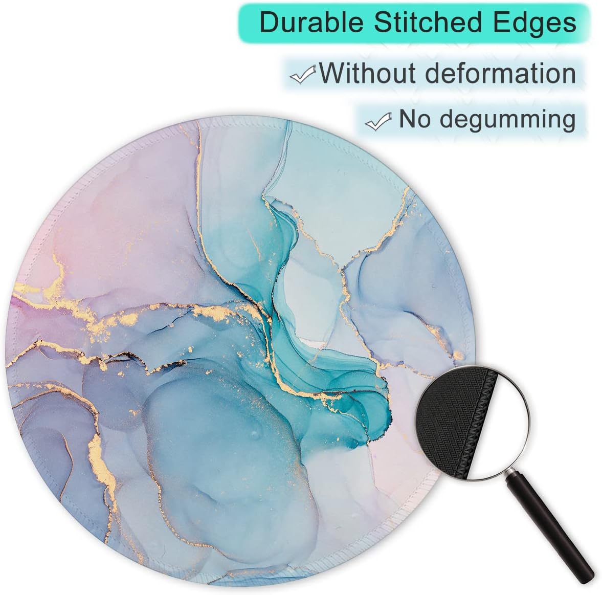 ITNRSIIET Round Mouse Pad with Stitched Edge Premium-Textured Waterproof Non-Slip Rubber Base Desktop Protection Mat Diameter 8.7 inches, Color Textured Marble