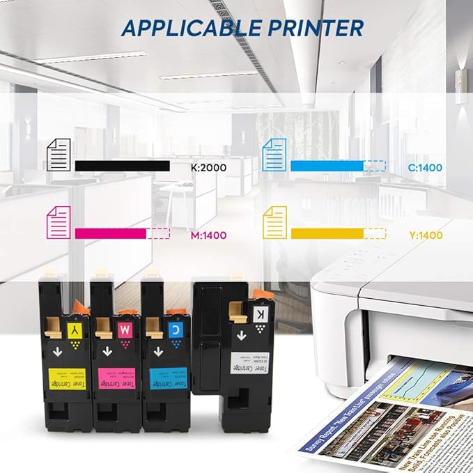Dell 1250 Compatible Toner Cartridge Replacement for use in Dell 1250c Dell 1350cnw 1355cn 1355cnw 1755nf 1755nfw c1760nw c1765nf c1765nfw Printer (KCMY, 4-Pack)