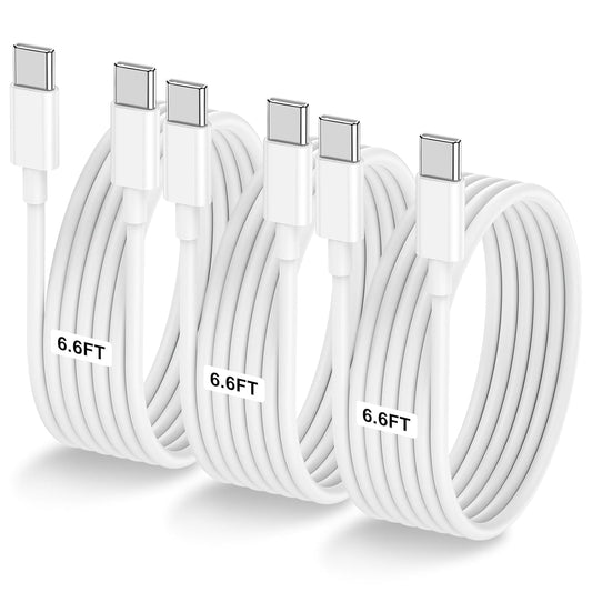 3-Pack 6.6FT 60W USB C to USB C Cable, Type C to Type C Cable,Fast Charging Cable for iPhone 16 15 Pro Plus Pro Max，for Galaxy S24 S23, for iPad Pro/Air, for MacBook Pro/Air and More