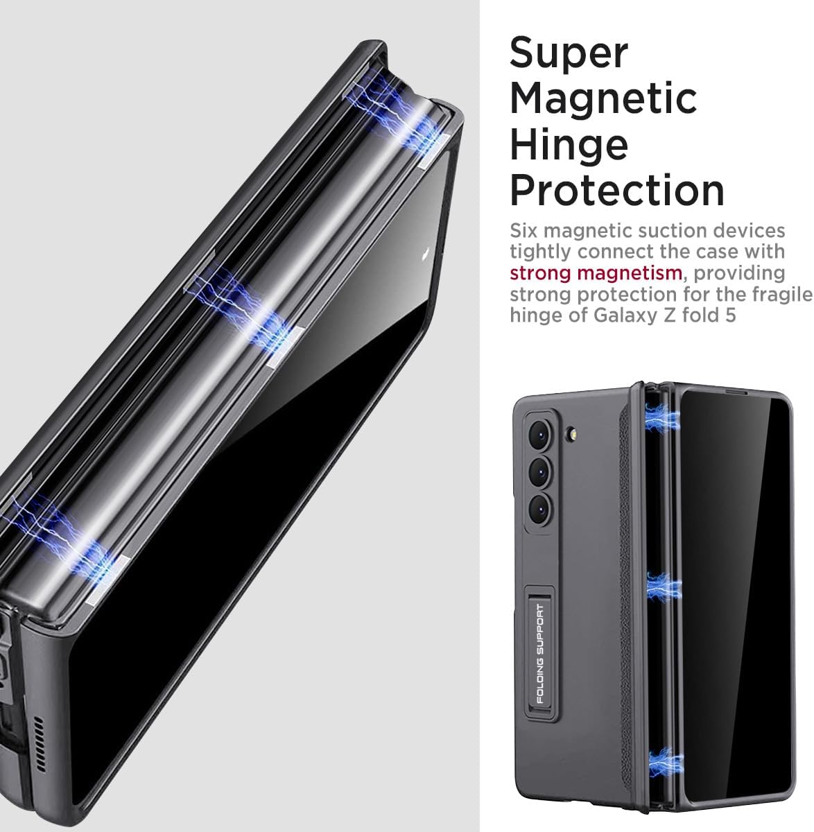 Miimall for Samsung Galaxy Z Fold 5 Case with Privacy Screen Protector, Built-in Adjustable Kickstand & Magnetic Hinge Protection All-Inclusive Protective Case for Galaxy Z Fold 5 5G(Grey)