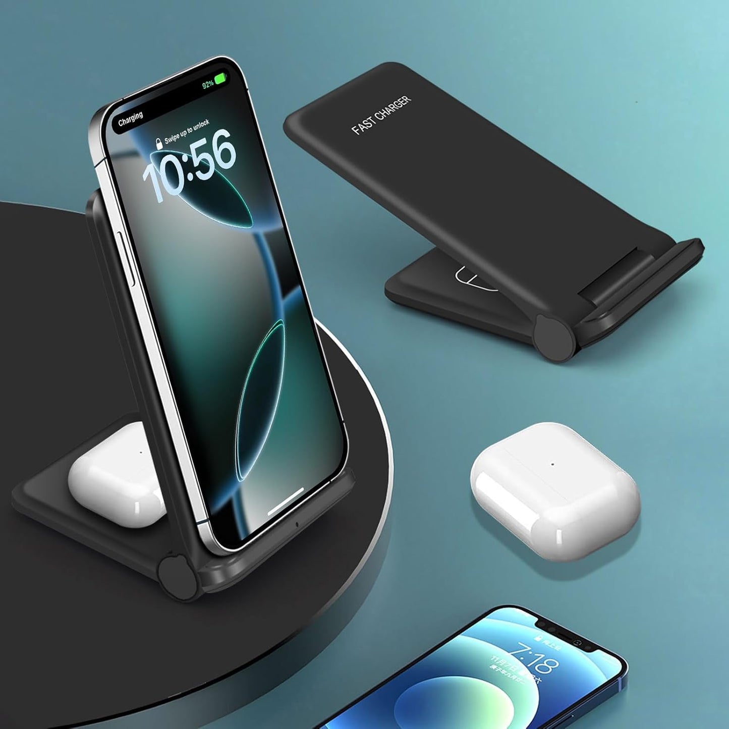 25W Wireless Charger,Foldable 2 in 1 Wireless Charging Station for Apple iPhone 16/16 Pro/15/14/13/12/11/Plus/SE/X/Airpods,PDKUAI 15W Fast Dual Wireless Induction Charge Stand for Samsung/LG