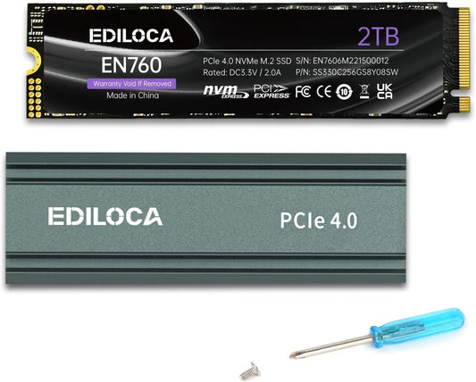 2TB M2 NVME SSD with Heatsink - PCIe Gen4.0 NVMe M.2 2280 3D NAND TLC, 4800MB/s Read, Internal Solid State Drive for PS5/PC, Dynamic SLC Cache, PS5 Storage Expansion, 5-Year Warranty(EN760)