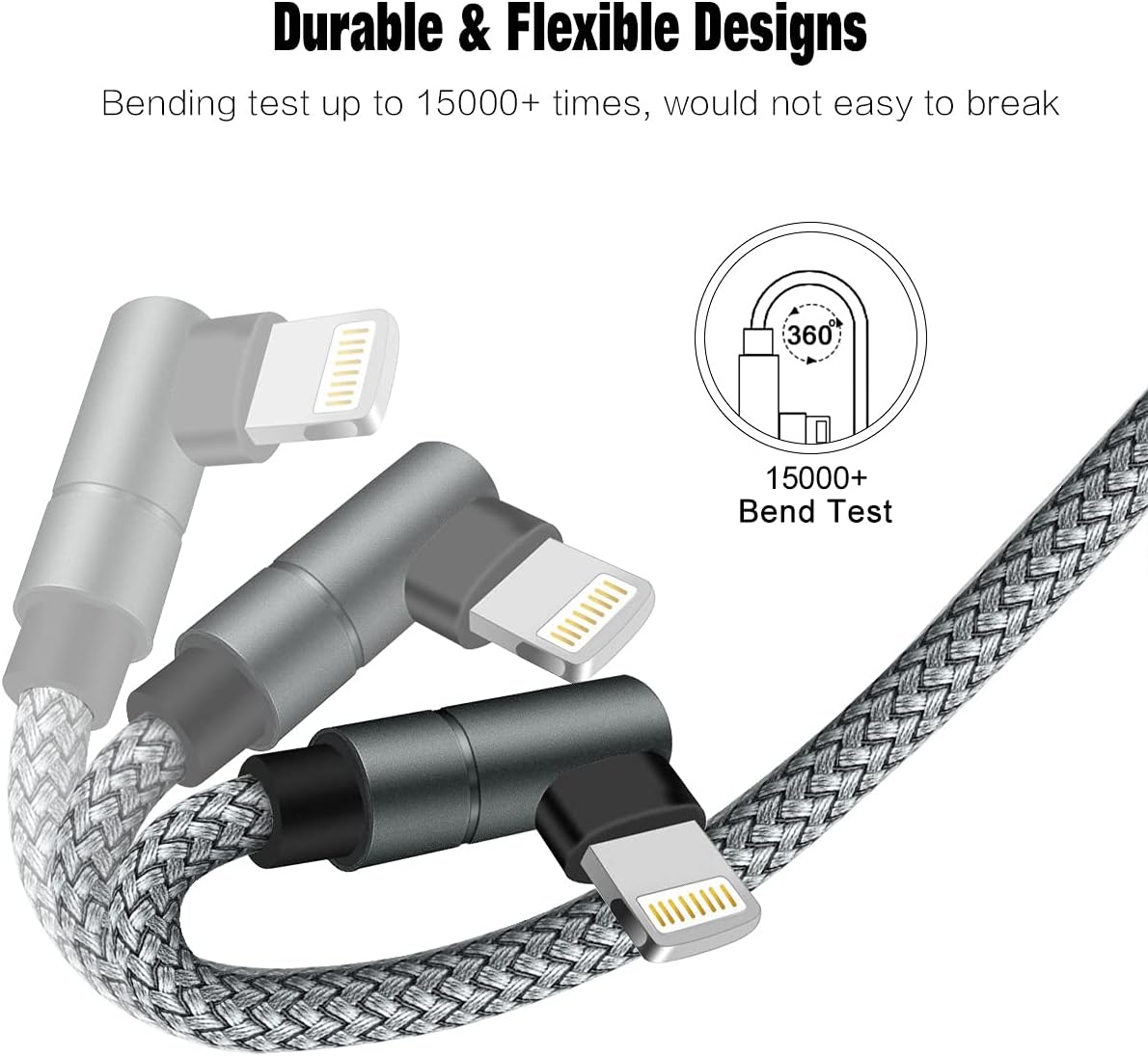 USB C to Lightning Cable MFi Certified PD Fast iPhone 12 Charging 6ft Cable 90 Degree Type C Charger Cord Compatible with iPhone 13/12/12 ProMax/12Mini/11 Pro Max/X/XS/XR/8, iPad 8th (Grey) …