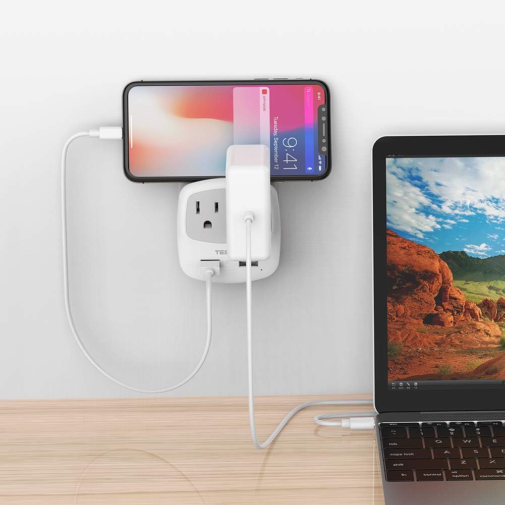 TESSAN Germany France Power Adapter, Schuko Type E/F Plug Adaptor with 2 USB Ports 2 AC Outlets, US to Europe German Frence Spain Iceland Russia Greece Korea Electrical Charger(2 Pack)