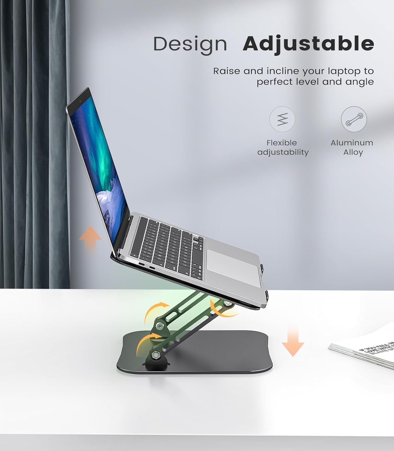 Adjustable Laptop Stand for Desk, Aluminum Portable Laptop Stand, Lightweight 500g, Foldable Ergonomic Computer Notebook Stand Holder for 11-16" MacBook Air Pro, Dell XPS,HP Computer Notebook, Black