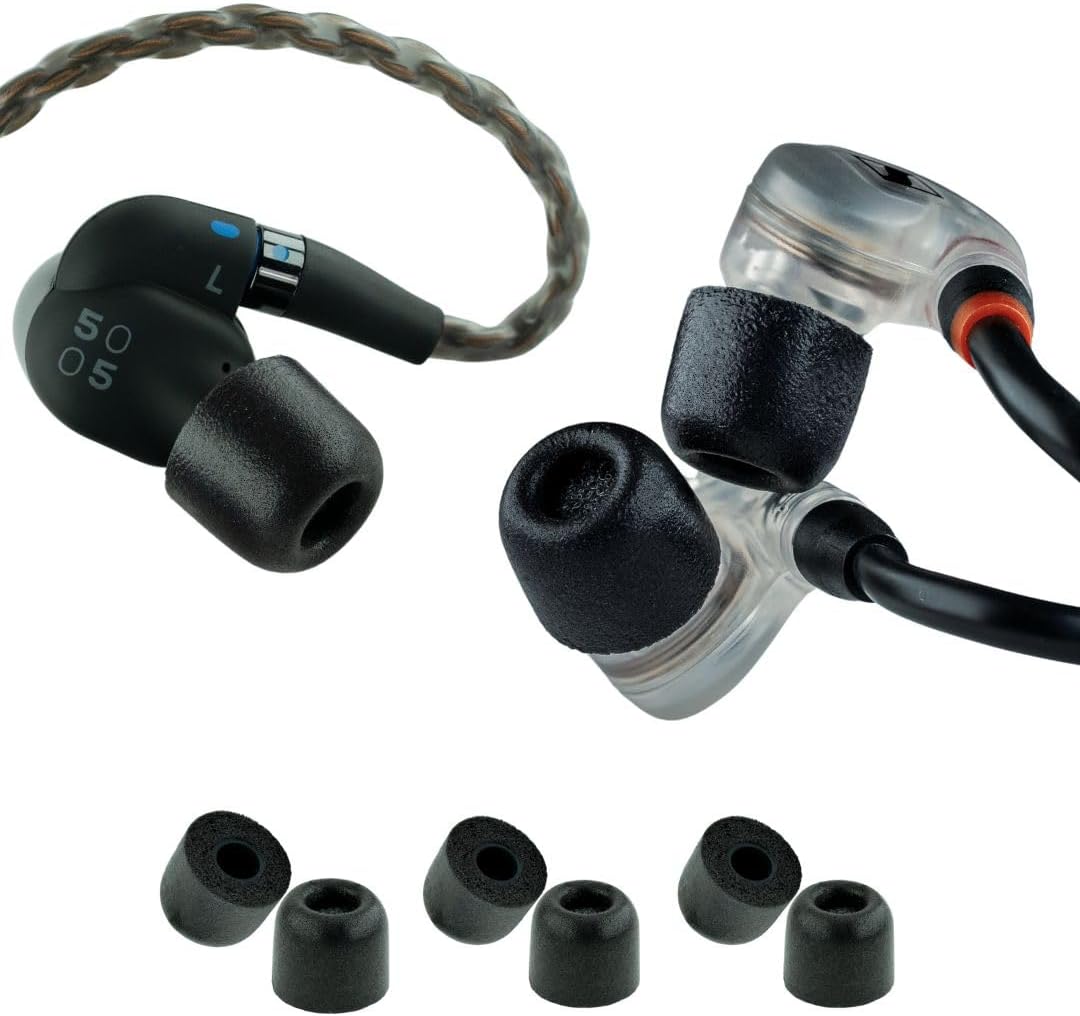 Comply 500 Core Series | Memory Foam Replacement IEM Ear Tips for KZ, Moondrop, FiiO Sennheiser & More | Superior Noise Isolation, Ultimate Comfort, Secure Fit | Black, Large (3 Pairs)