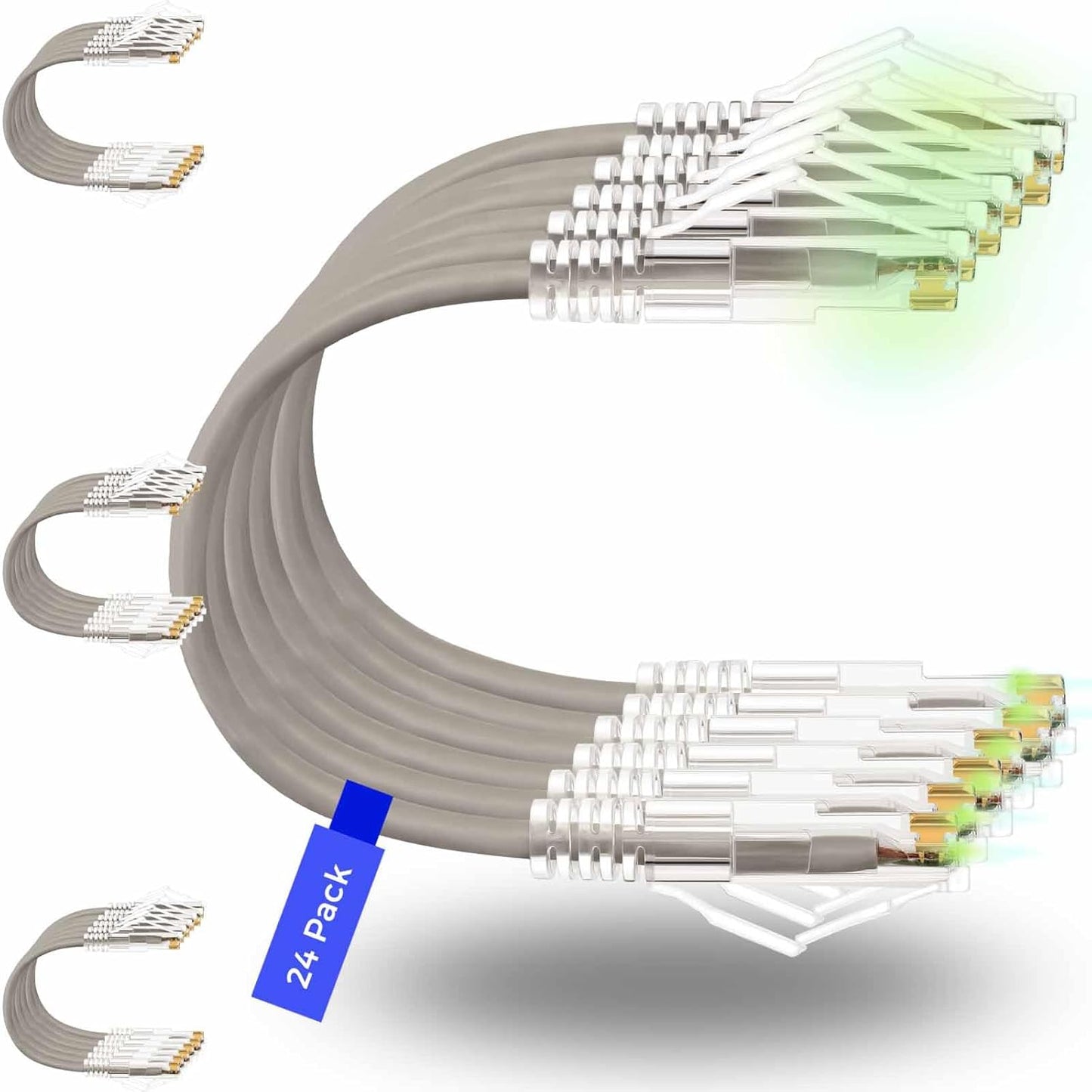 Rapink Patch Cables Cat6/ Cat6a 0.5ft (24 Pack) Slim, Cat6a Ethernet Patch Cable 10G Support, Snagless Cat 6 Patch Cable for Patch Panel to Switch, Flexiable Cat6 Ethernet Cable Grey