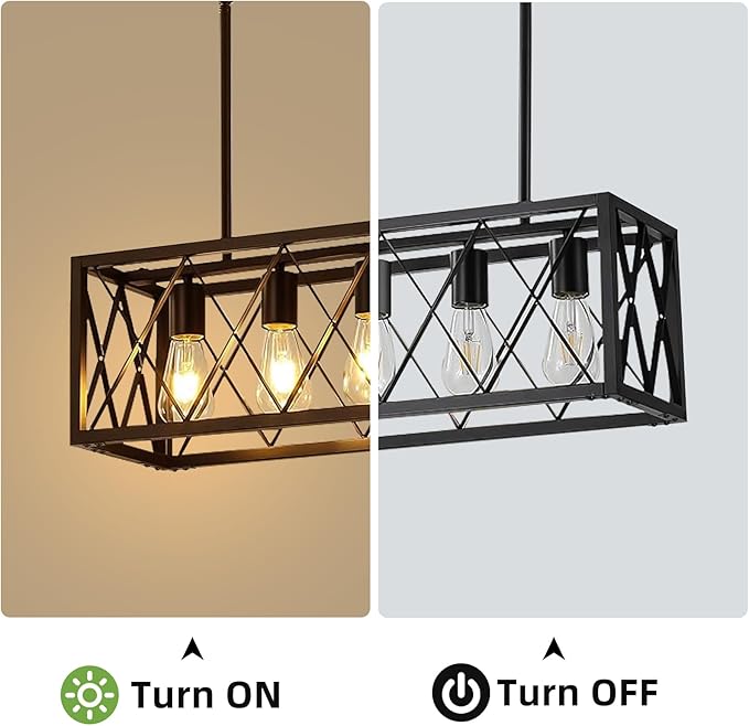 5-Light Kitchen Island Pendant Light, Black Rectangular Farmhouse Chandelier, Industrial Metal Linear Ceiling Hanging Lighting Fixture for Dining Room, Living Room, Entryway, Foyer, Bar