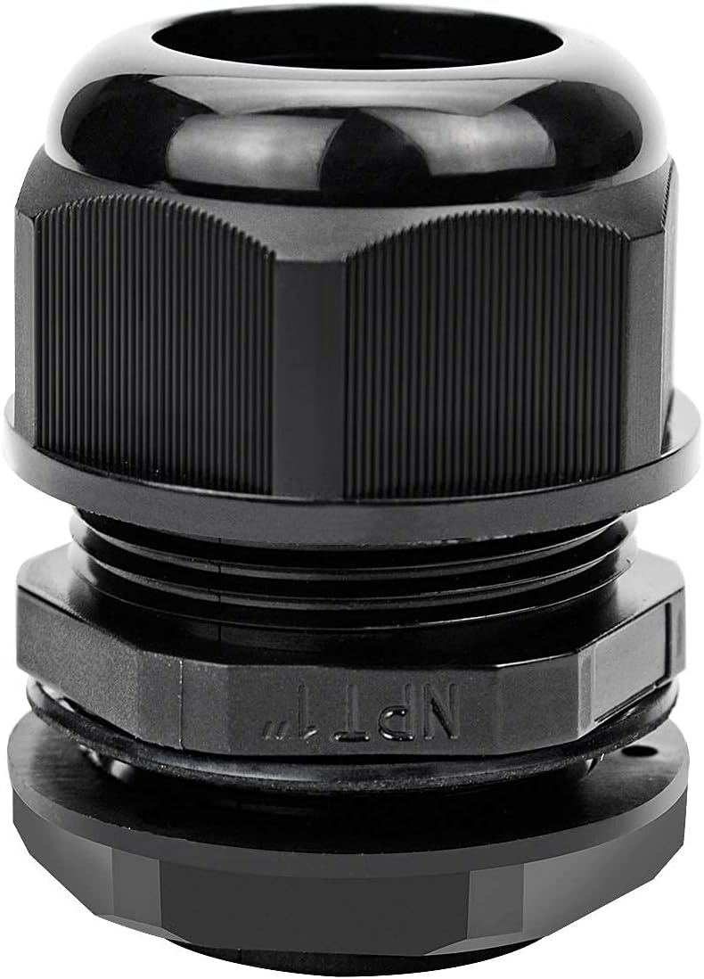 XHF 5 Pcs 1" IP68 Strain Relief Nylon Cord Grip Waterproof NPT Cable Glands Adjustable UL Listed and RoHS Compliant (Black)