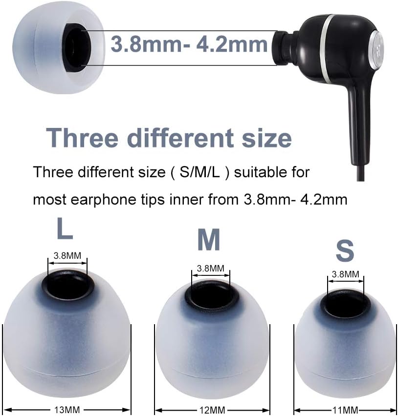 Earbud Tips Soft Silicone Earbuds Replacement Tips Fit for in-Ear Headphones(Inner Hole from 3.8mm - 4.2mm Earphones) 9 Pairs S/M/L