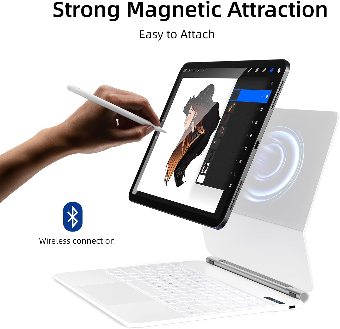 for iPad Air 13 inch case Keyboard M3 2025 & M2 2024,Magic Keyboard for iPad Pro 12.9 (6th,5th,4th,3rd Gen),Magnetic Attach,Multi-Gesture Trackpad,7-Color Backlit,Shortcut Keys,White