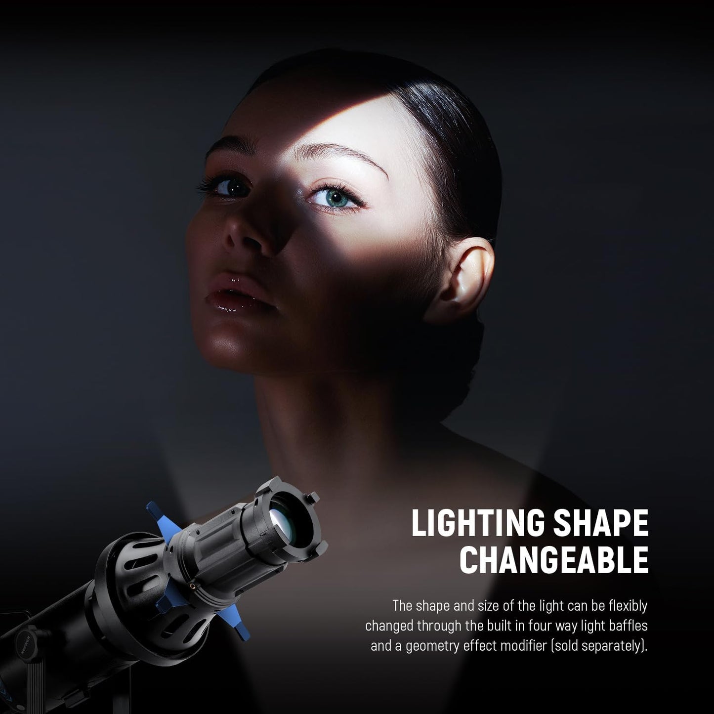 NEEWER Spotlight Snoot with 20° Projection Lens, Adjustable Focus, 16 Metal Gobos 5 Color Gels, Bag, Conical Snoot for Bowens Mount LED Continuous Output Lighting Studio Video Light Up to 300W, LS-39