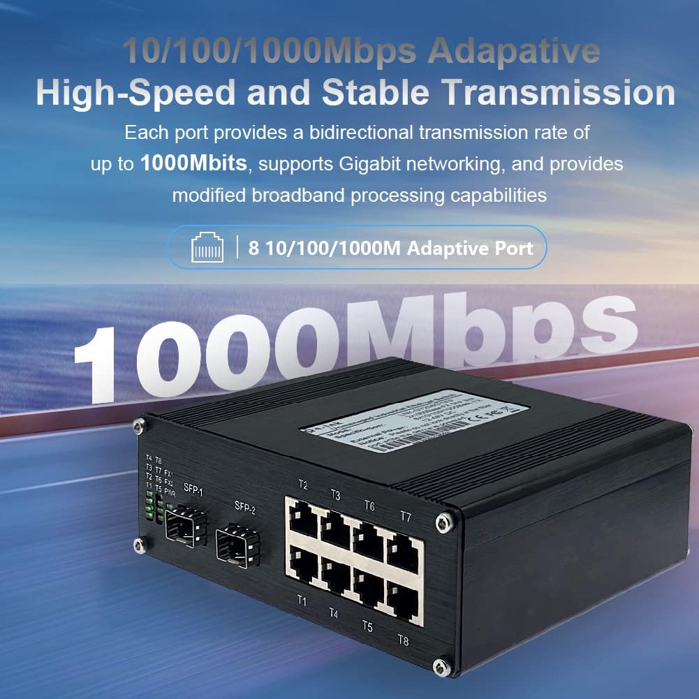 Industrial 8-Port Gigabit Ethernet Switch DIN Rail/Wall-Mount 8 port RJ45 10/100/1000Mbps Unmanaged DIN-Rail Switch Hardened 10 Ports Ethernet Fiber Switch with 2 SFP Fiber ports