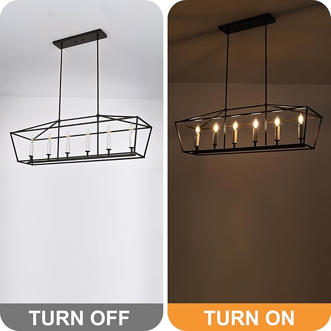 6-Light Kitchen Island Pendant Lighting Fixture, Farmhouse Linear Chandelier for Dining Room Over Table, Oil Rubbed Bronze & E12 Bulb Base