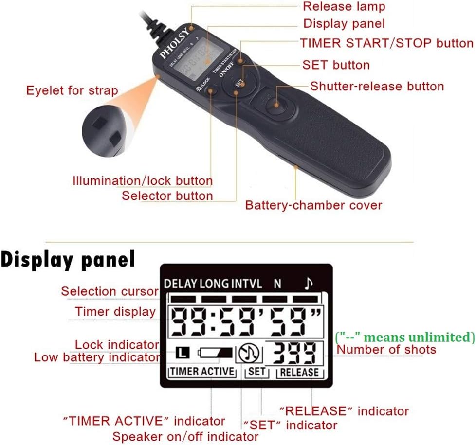 PHOLSY Camera Remote Shutter Release C8 Timer Shutter Release Cable with Intervalometer for Canon EOS R3, R5, 10D, 6DII, 1DXII, 1DXIII, 1DSIII, 1D C, 1DIV, 1DIII, 1D II N, 5DII, 5DIII, 5DIV, 5DS, 5D,