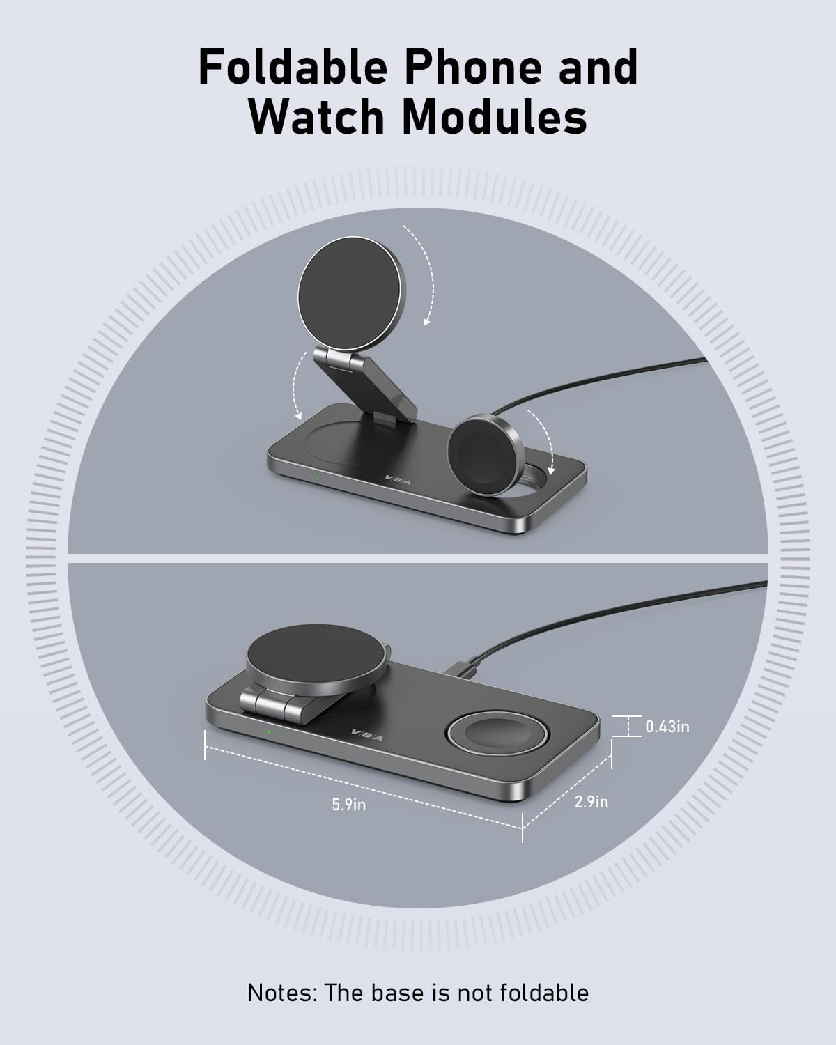 VBA 3 in 1 Wireless Charging Station for Apple MagSafe Charger,Foldable Fast Charging Magnetic Wireless Charger Stand,Travel Charger for iPhone 16 15 14 13 12,Apple Watch,AirPods Pro(Black)