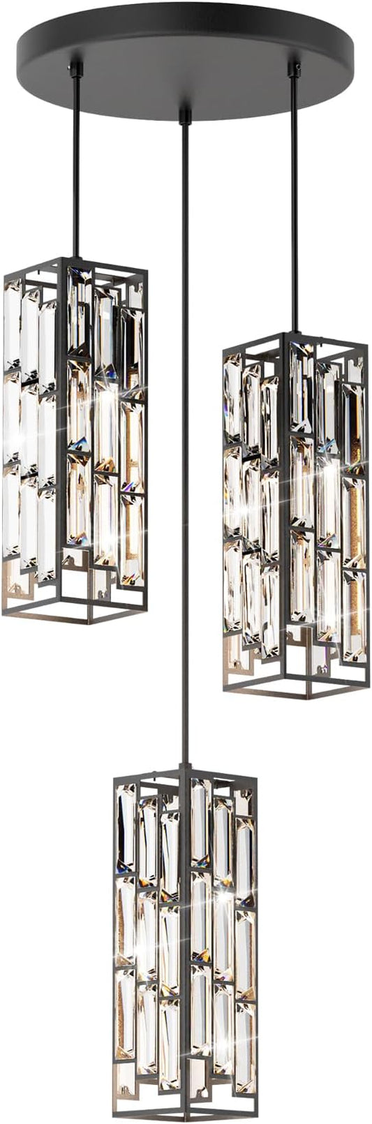 3-Light Black Pendant Lights Modern Pendant Light Fixture, Mini Crystal Pendant Ceiling Light, Pendant Light for Kitchen Island, Dinning Room, Bedroom, Kitchen Sink Lighting (3 Lights)