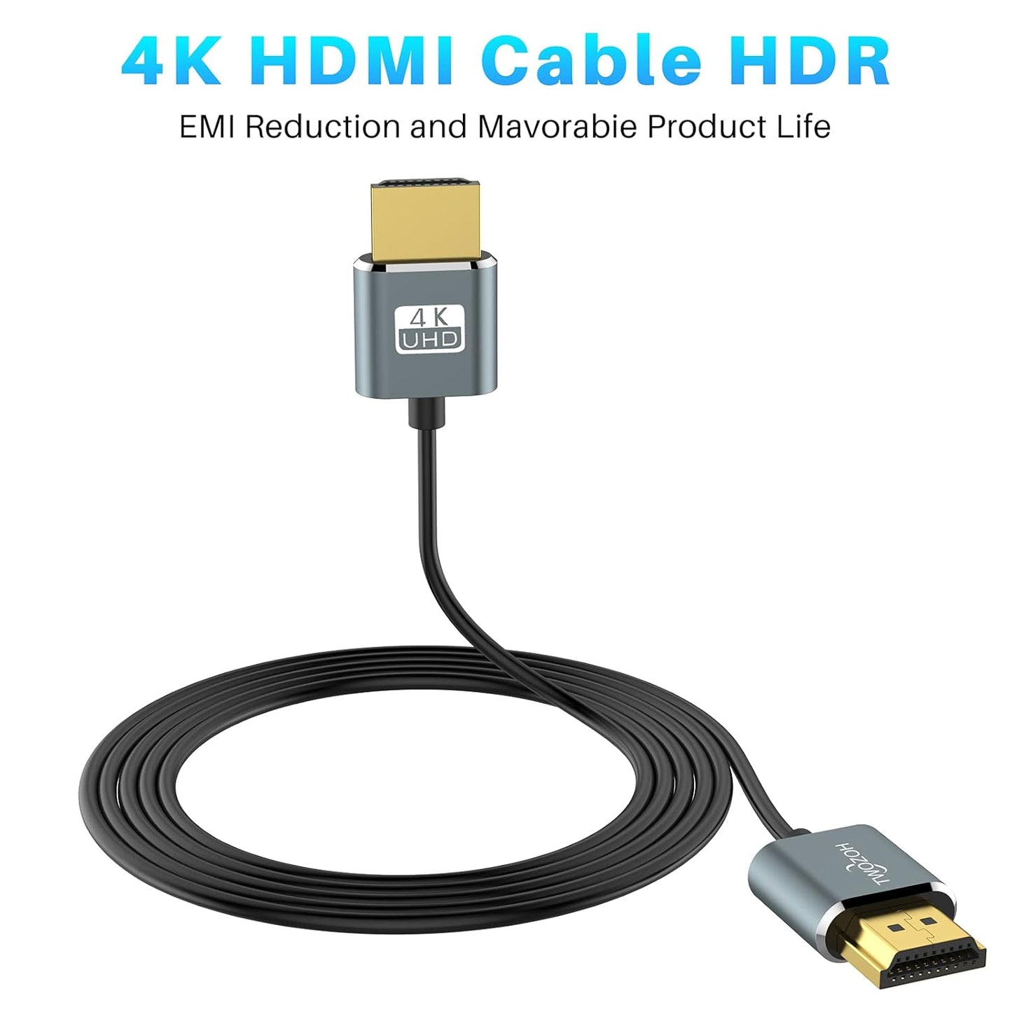 Twozoh Flexible & Slim HDMI Cable 6.6FT 3 Pack, Ultra Thin HDMI Cord Supports High Speed 4K@60Hz 18gbps 2160P/1080P