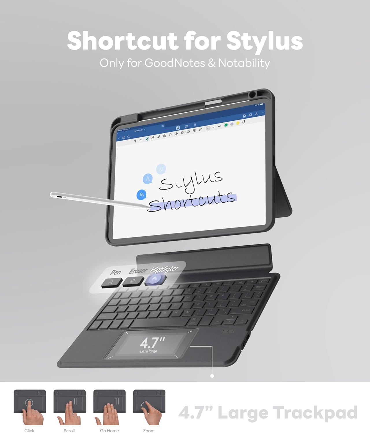 EIP Bluetooth Keyboard Case for iPad Air 13 inch (M3 2025/M2 2024), 13" Magnetic Detachable Case with Trackpad, 7-Color Backlit Keys, Stylus Shortcut Support, Slim Protective Cover