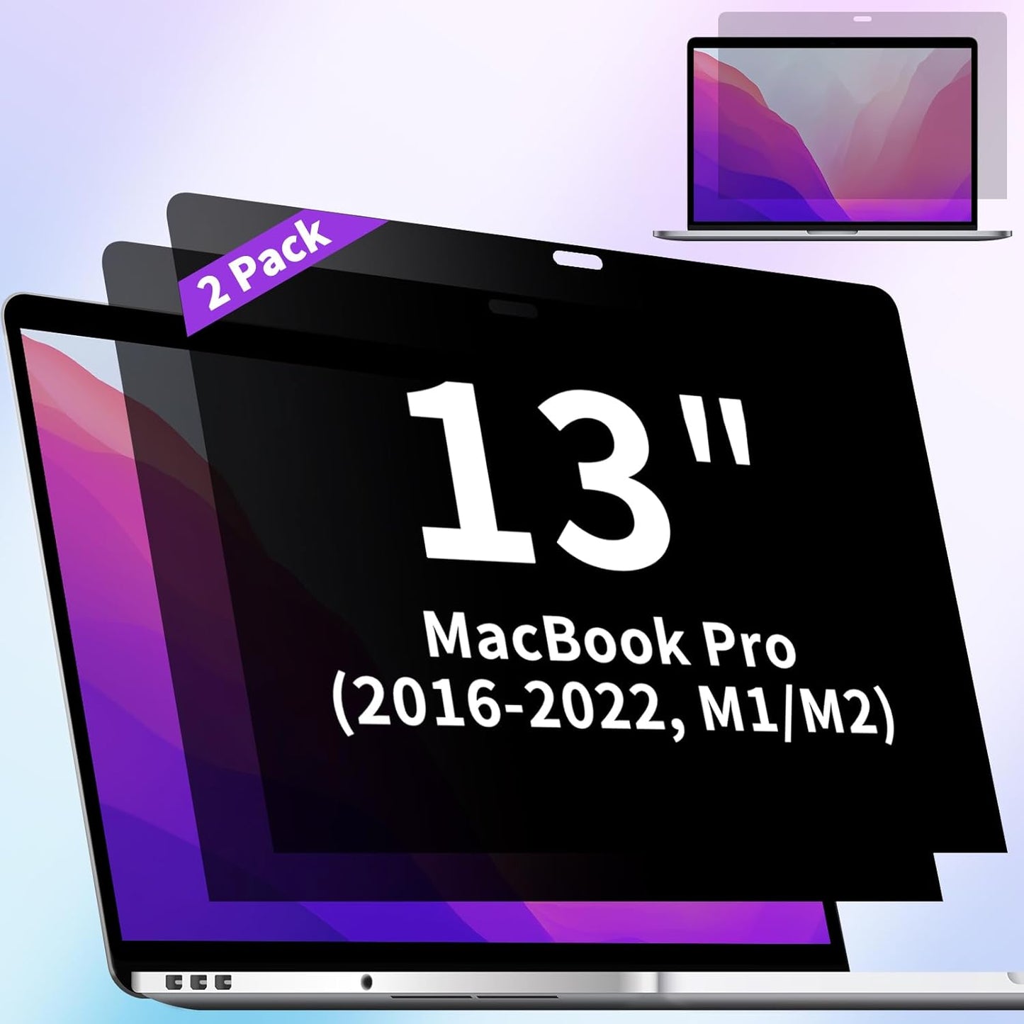 2-Pack Privacy Screen Compatible with MacBook Pro 13 Inch Screen Protector (2016, 2017, 2018, 2019, 2020, 2021, 2022, M1, M2), Laptop Privacy Screen Matte Anti Blue Light Glare Filter