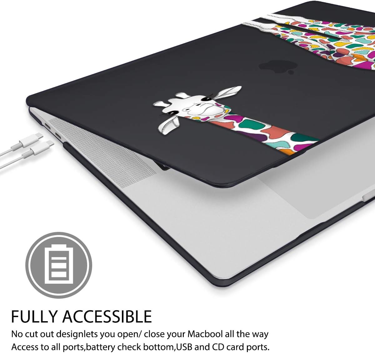 Mektron for MacBook Pro 16 Case A2141 2020 2019 Release, Matte Black Colorful Giraffe Smooth Hard Shell Cover 16 inch Laptop Case w/Keyboard Skin & Screen Protector & Dust Plug