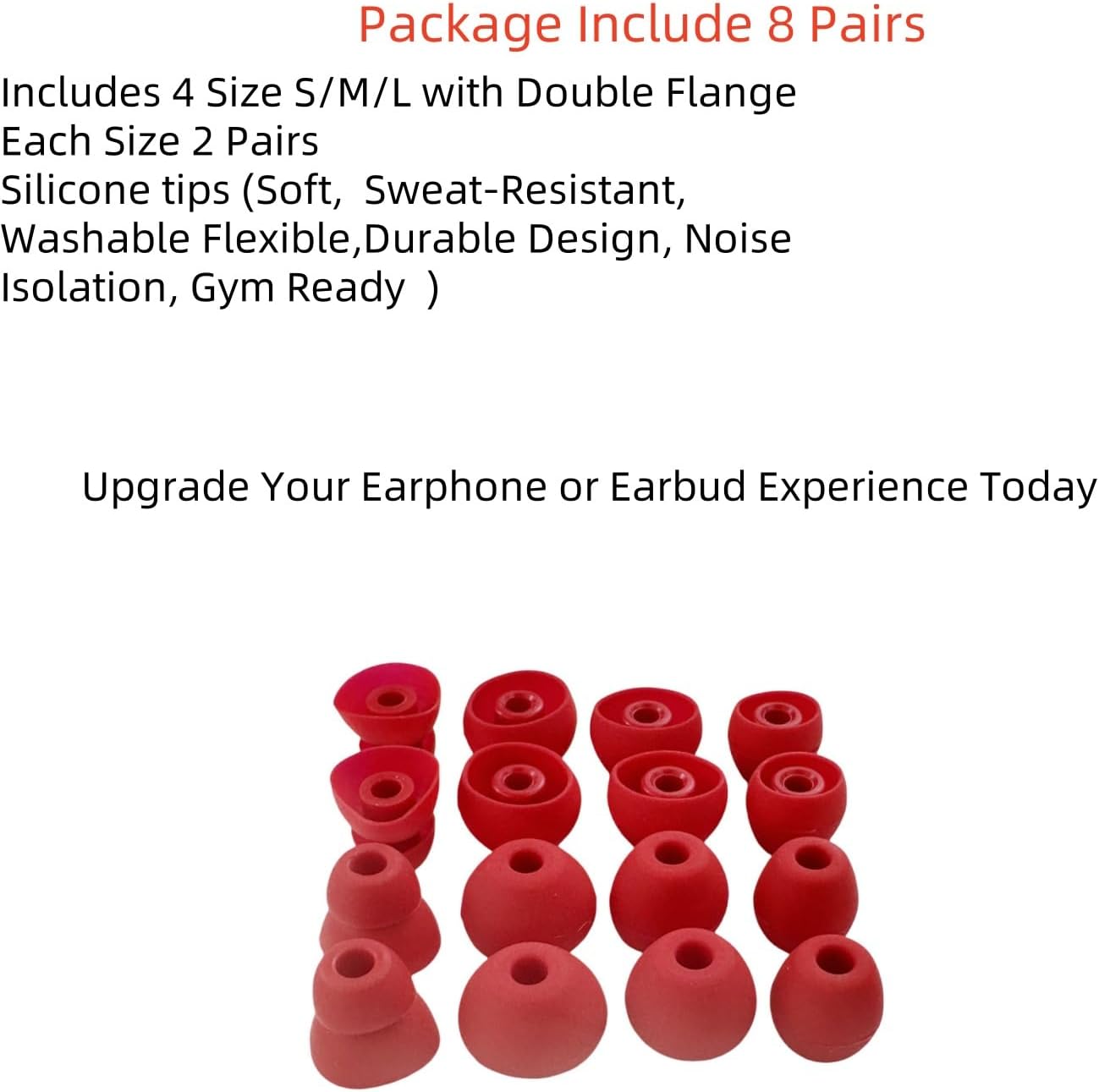 Replacement Ear Tips for Beats Urbeats2.0 Tour2.0 ibeats Beats x, Beats Flex Secure Fit for Powerbeats Pro Silicone Earbuds Washable Sweat-Resistant Noise Isolation 8 Pairs (Red)
