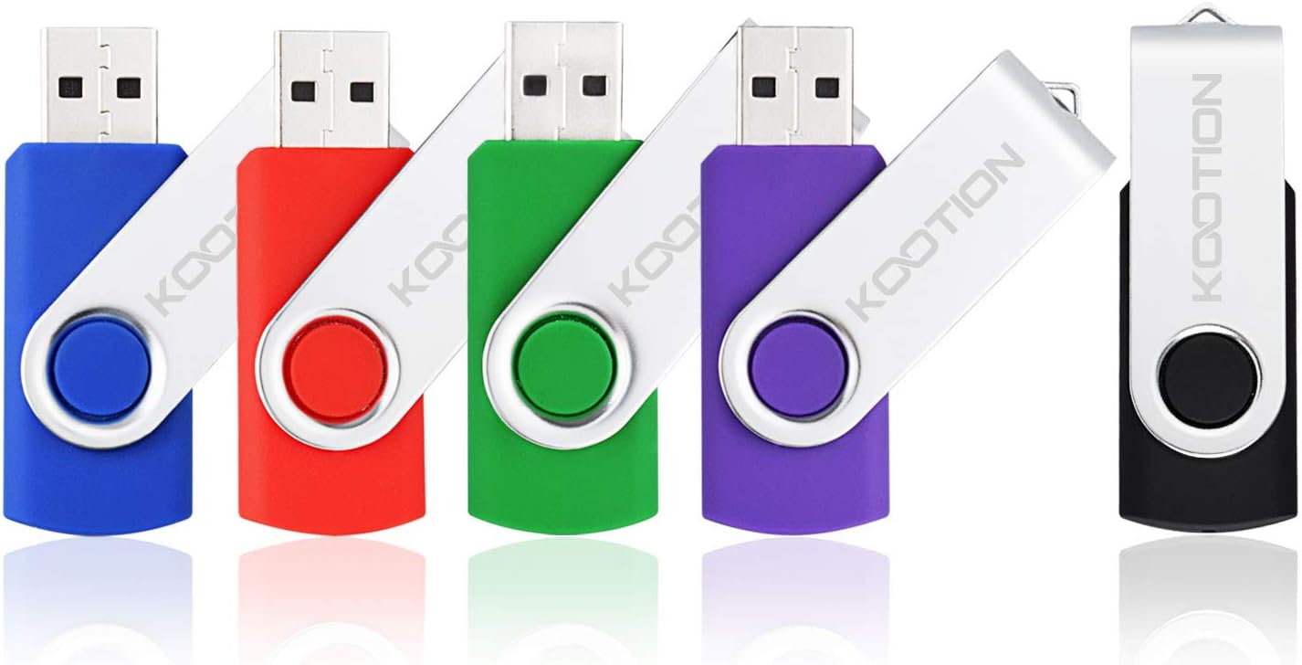 KOOTION 5 X 1GB USB Flash Drives Thumb Drives Pack Memory Stick USB 2.0(5 Colors: Black Blue Green Purple Red)