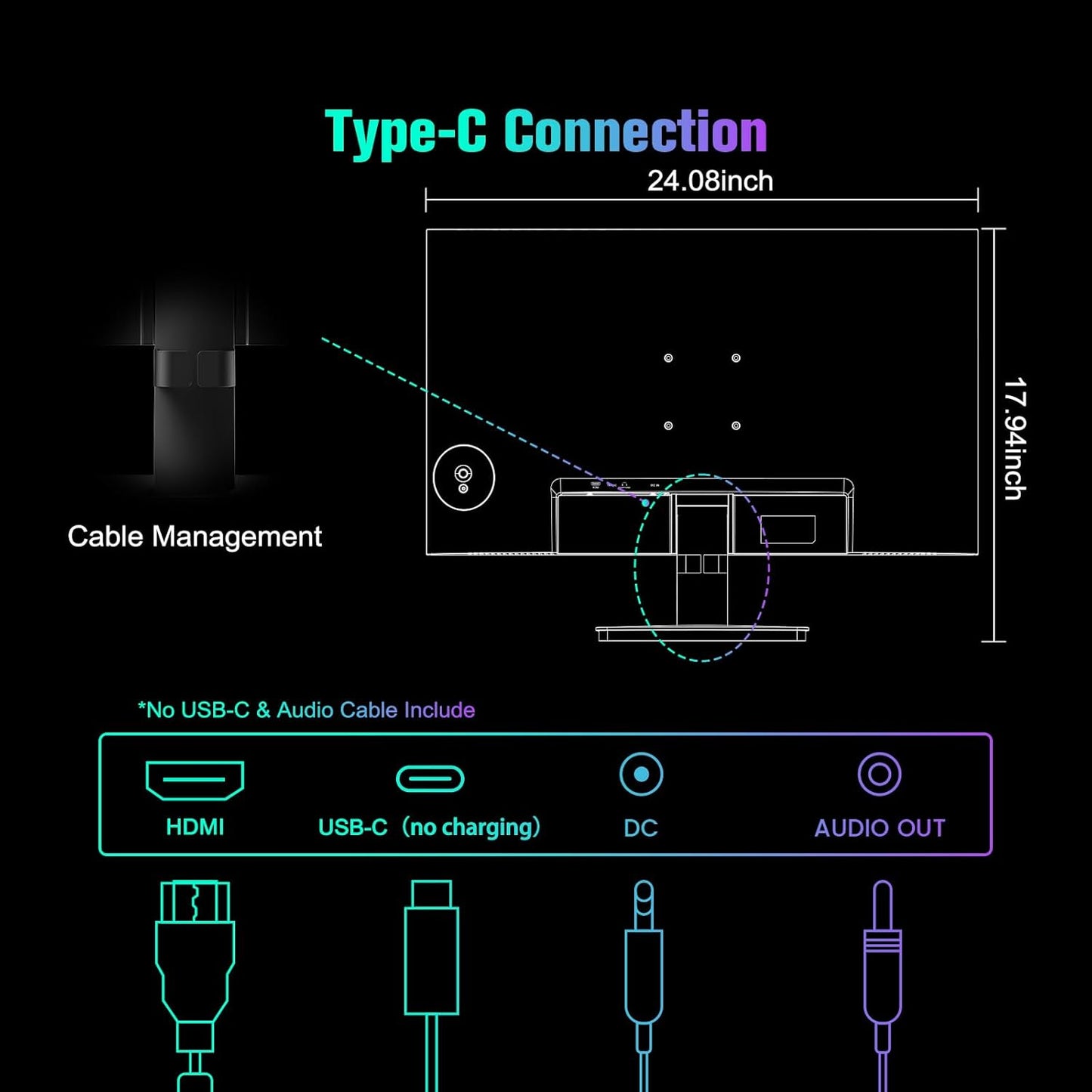 SANSUI Monitor 27 Inch 100Hz USB Type-C Computer Monitor, FHD 1920X1080P,Frameless Eye Care PC Office Monitor with HDMI, Adaptive Sync, HDR, VESA(100x100mm)（ES-27F2C HDMI Cable Included）