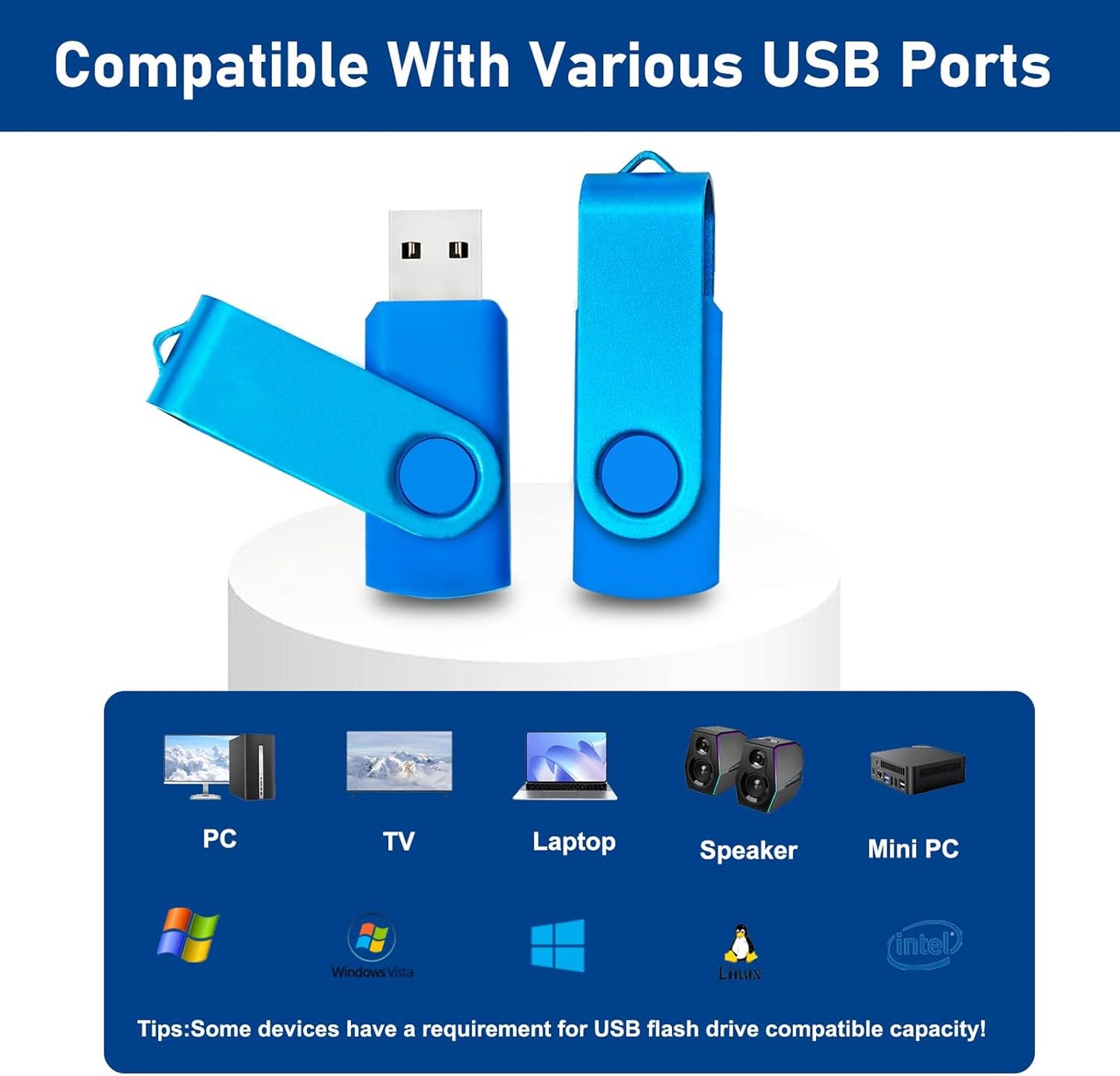 8GB Flash Drives 10 Pack Nicepicten 8 GB USB 2.0 Flash Drive Swivel Thumb Drive 8GB Memory Stick Zip Jump Drives Pendrive for Data Backup (Blue)