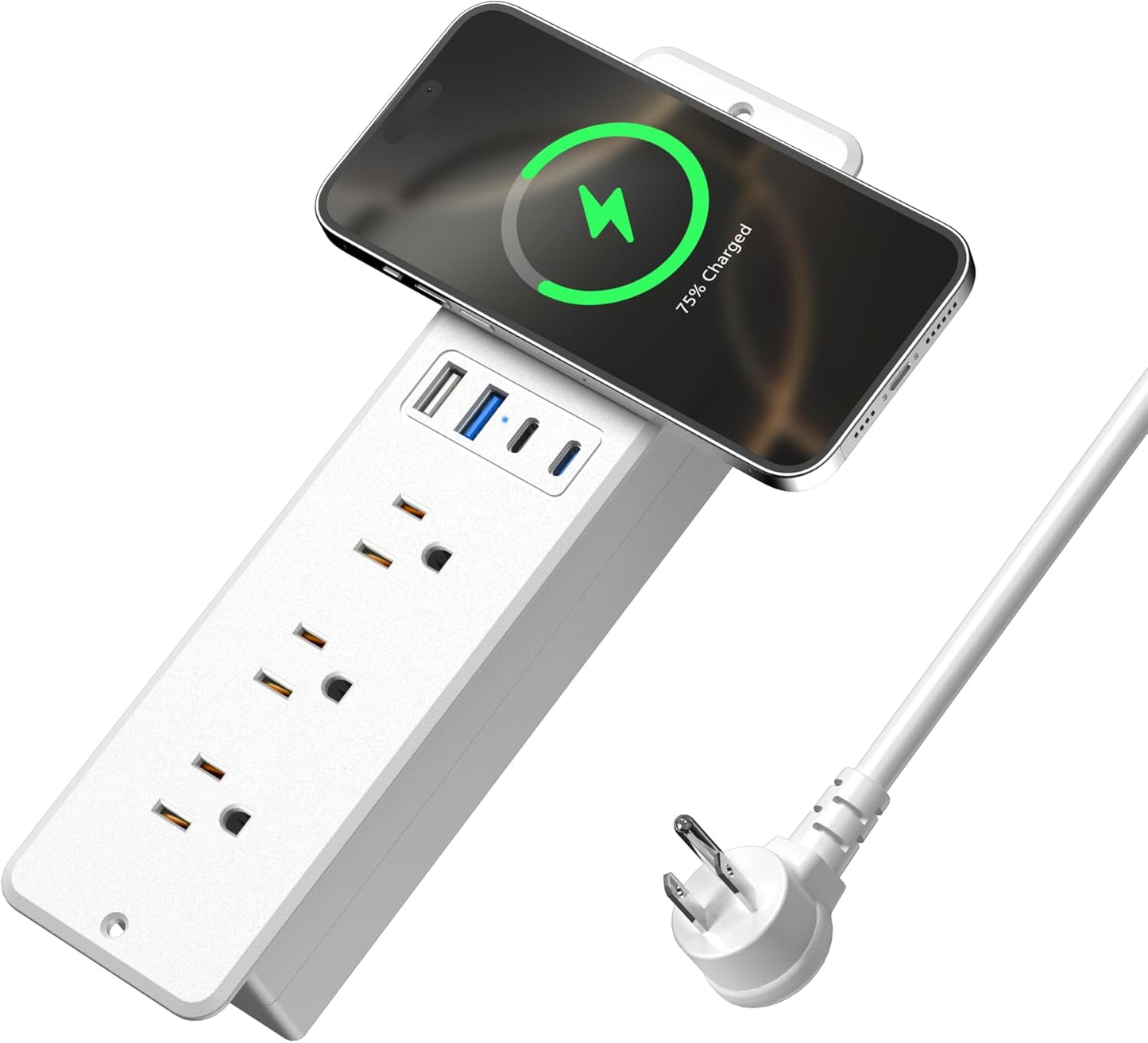 8 in 1 Recessed Power Strip with 15W Wireless Charger, 20W Fast Charging Furniture Outlet, Plug in 3 AC Outlets & 4 USB Ports Flush Mount, 10FT Cord