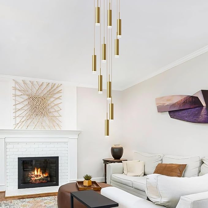 KCO Lighting Brushed Brass Mid Century Pendant Light Gold Kitchen Lights Ceiling Hanging Modern Farmhouse Pendant Lighting Large Entryway Hanging Light Fixture
