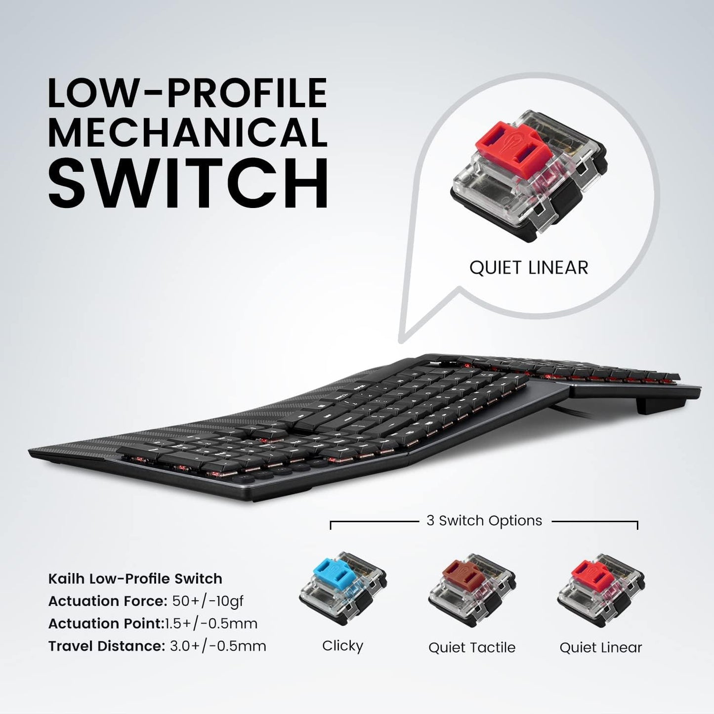 Perixx PERIBOARD-535RD Wired Ergonomic Mechanical Split Keyboard - Low-Profile Red Linear Switches - Programmable Feature with Macro Keys - Compatible with Windows and Mac OS X - US English, Black