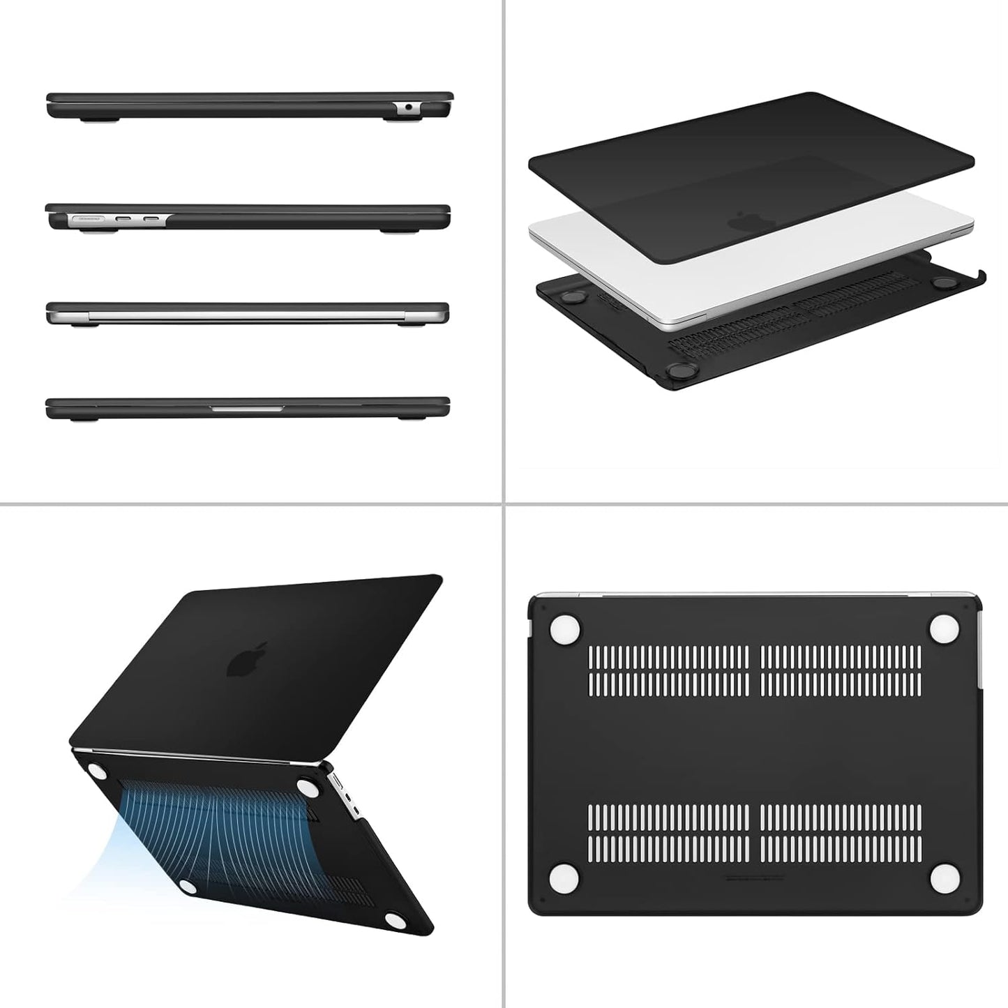 MOSISO Compatible with MacBook Air 13 inch Case 2025 2024 2023 2022 M4 A3240 M3 A3113 M2 A2681, Plastic Hard Shell&Keyboard Cover&Screen Film&Type C for MacBook Air 13.6 inch Case, Black