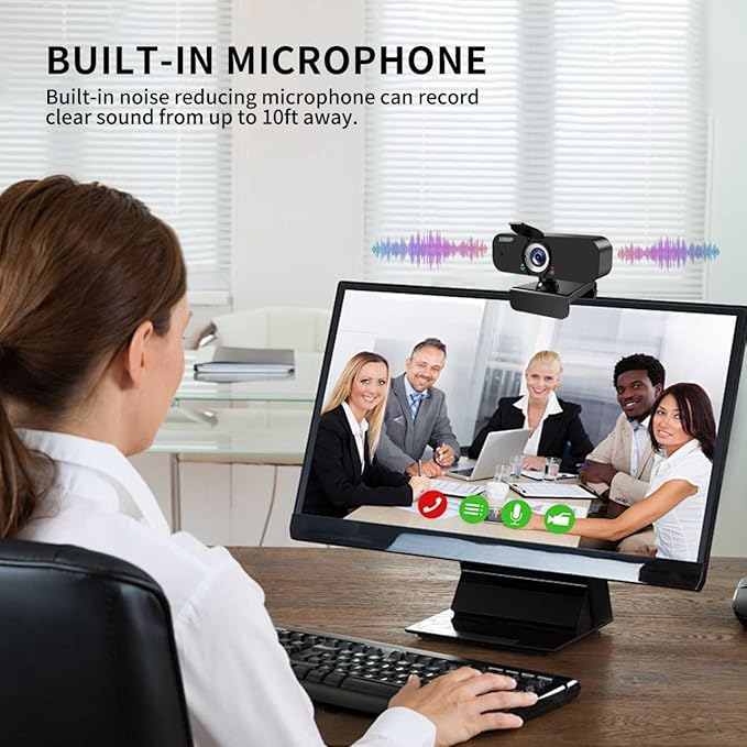 1080P Webcam for Computer/Laptop/Desktop/PC, External Camera with Microphone, USB Plug&Play, Auto Low Light Correction, Privacy Cover, Tripod, Wide Angle for Meeting/Online Video/Zoom