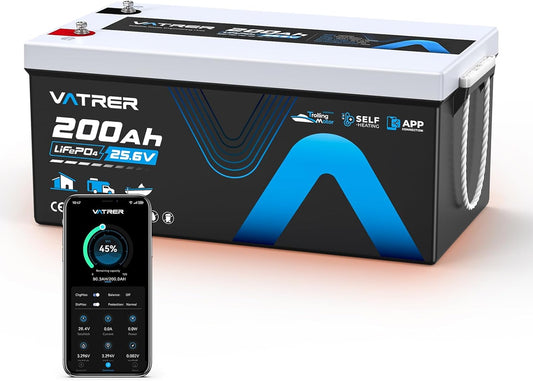 24V 200AH Bluetooth Low/High Temp Cutoff LiFePO4 Lithium Battery with Self-Heating, Built-in 200A BMS, Rechargeable Battery with 5.12kW for RV/Camper, Solar Home & Off-Grid Setup, Backup