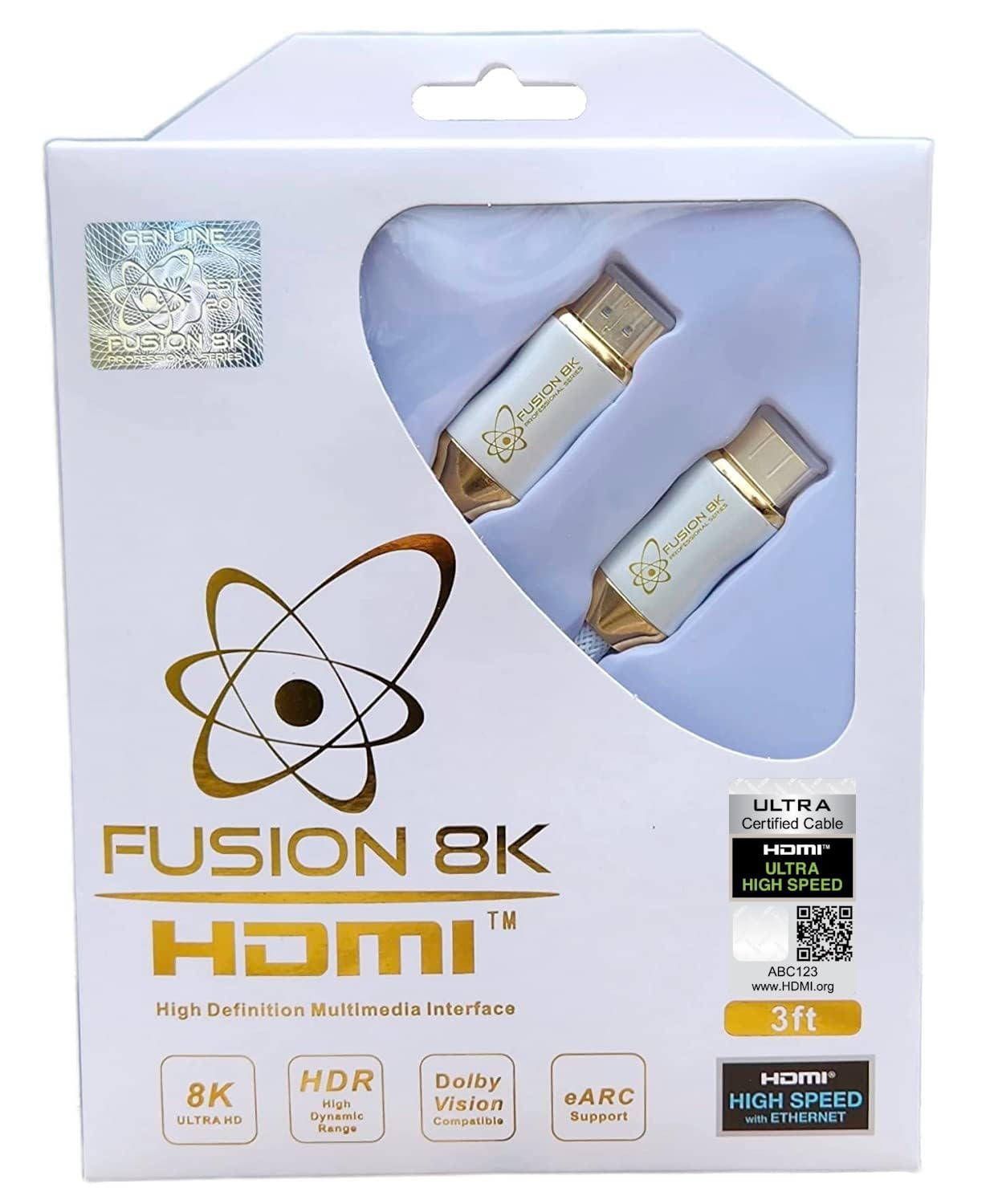 White HDR HDMI 2.1 Certified Cable Supports 10K 8K @60Hz and 4K @120Hz Compatible with Dolby Vision and All TVs, BluRay, Xbox Series X, PS5 (3 Feet)