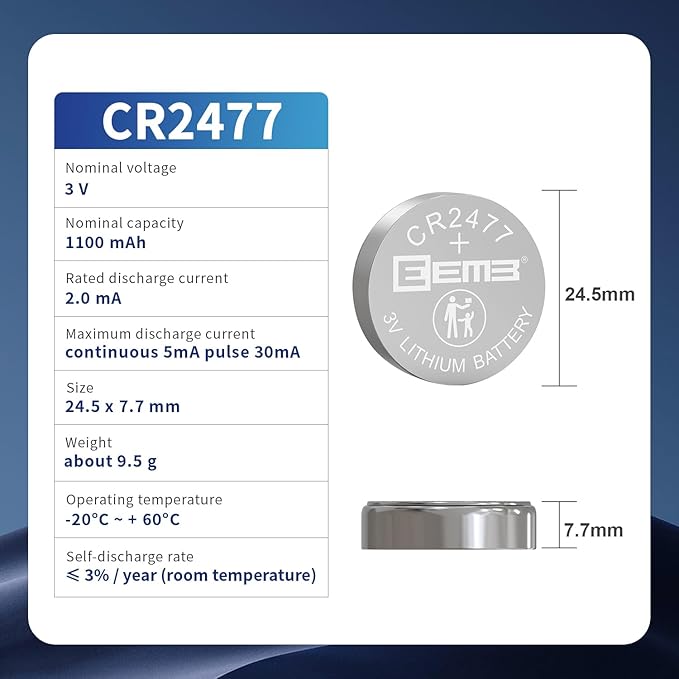 EEMB 10 Pack CR2477 Battery 3V Lithium Battery Button Coin Cell Batteries 2477 Battery DL2477, ECR2477 for Electronic Candle, Light, Remote Control, Key Fob, Alarm, Contact Sensor, Smart Devices