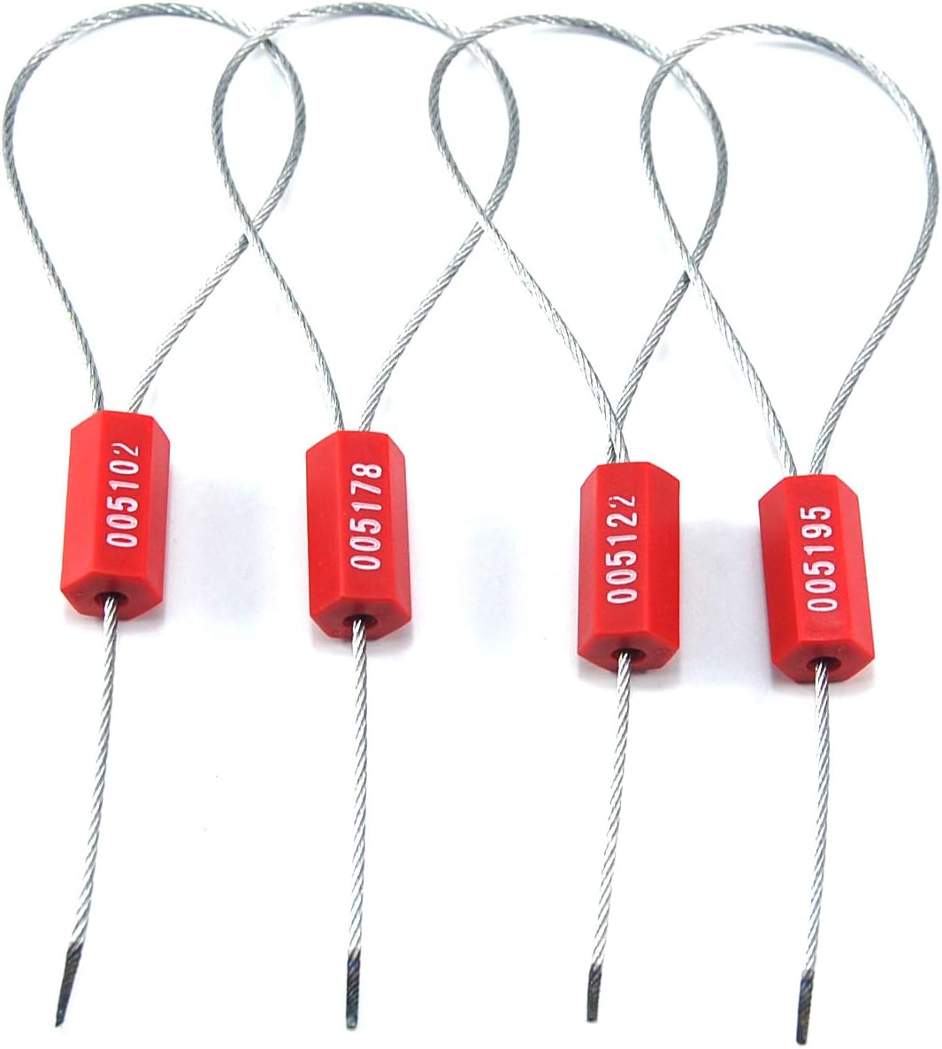 Steel Security Cable Seals Metal Numbered Security Tags Tamper Proof Pull-Tite Container Trailer Seal Ties Straps (Red, Pack of 100pcs)